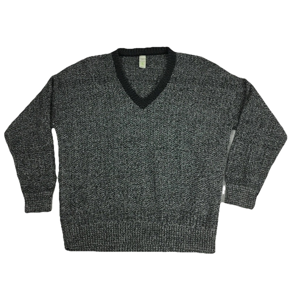 Green 3 Mens V-Neck Sweater Medium Gray Black Marled Recycled Cotton Made in USA